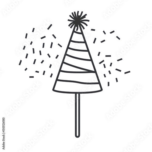 Festive party hat with confetti burst