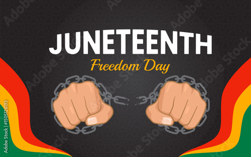 Juneteenth banner design background, with fist vector, freedom symbol. red, yellow, green color background. Juneteenth event graphic, freedom day, suitable for poster, banner, and social media post