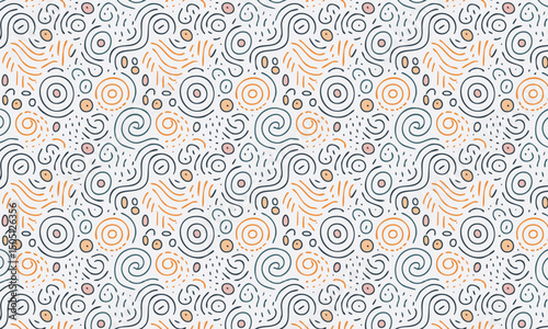 Abstract Hand-Drawn Circles and Swirls Pattern - Playful Doodle Design