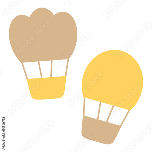 Vector illustration of two balloons with a basket in delicate beige and cream tones. Suitable for children's decor or unusual themes.