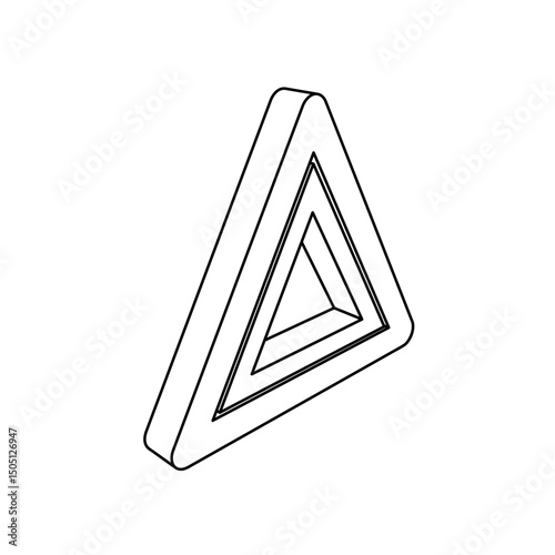 The outline of a large emergency stop sign is made with black lines. 3D view of the object in perspective. Vector illustration on white background