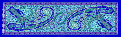 Elegant Blue Matching Ethnic Design – Digital Dupatta Print with Paisley and Floral Motifs