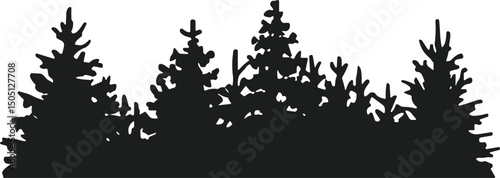 Pine Tree Forest Silhouette Vector – Evergreen Woodland Illustration for Nature Designs