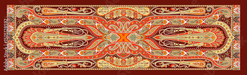 Deep Brown Dupatta Design – Traditional Textile Art with Ethnic Digital Print Style