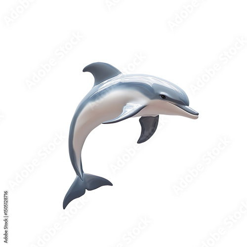 dolphin, an icon, an emoji, overhead view, realistic, very slight shadow, plastic, claymation, simple graphic, minimalist, minimalism, white background, soft light overhead, polycount, photorealism,