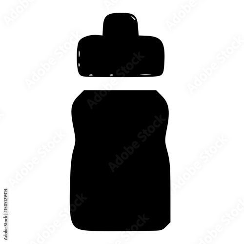 Simple Handdrawn Black and White Water Bottle Outline Drink Container Icon