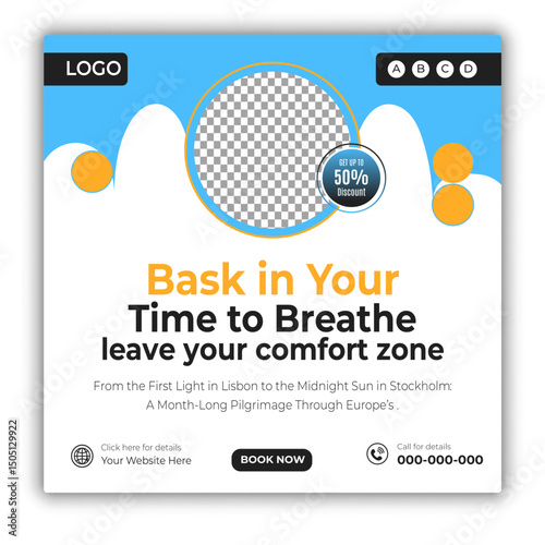 Travel and tour social media posts and web banner square design template