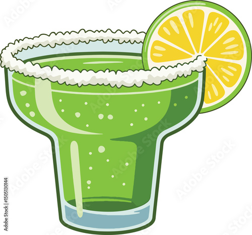 Margarita glass with green Cocktail illustration premium quality
