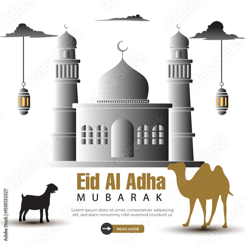 Eid Al Adha Mubarak Social Media Post Illustration Design Template