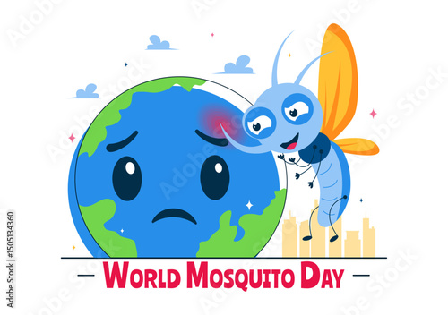 World Mosquito Day Vector Illustration on August 20th, featuring the Earth and a Midge that Can Cause Dengue Fever and Malaria in a Flat Background