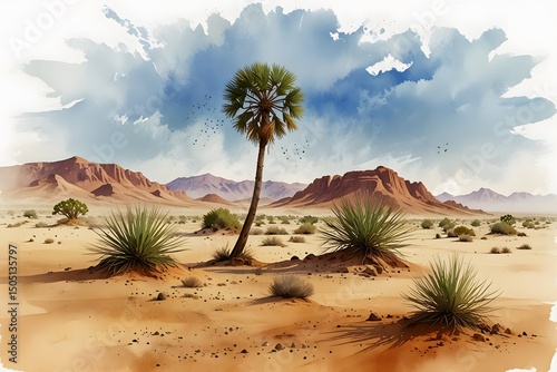 Desert wind in watercolor style