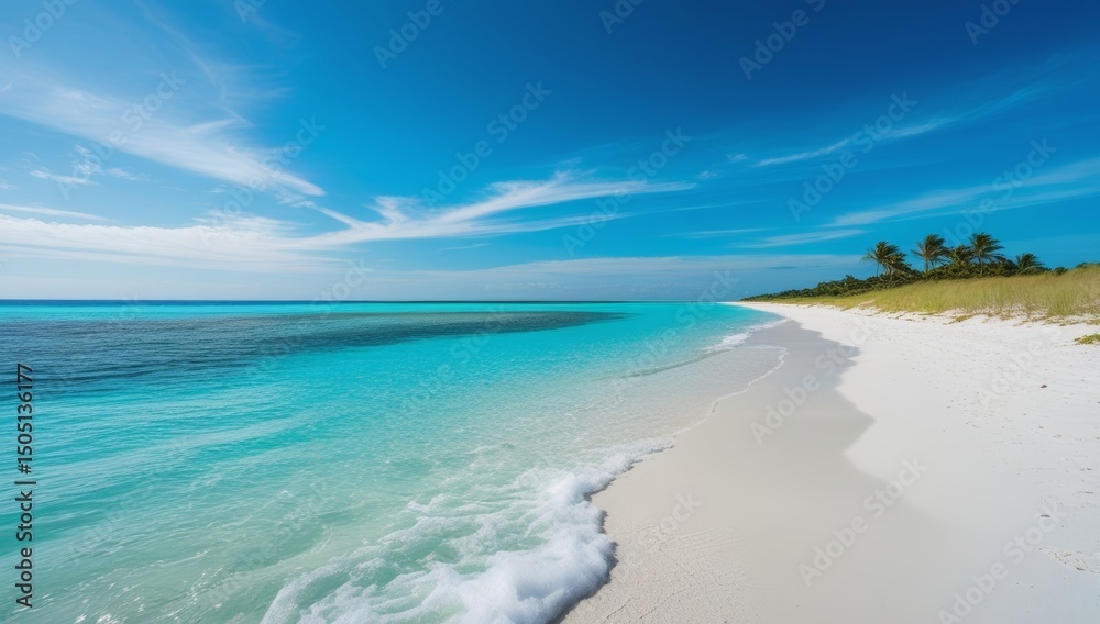 Fototapeta premium Idyllic tropical beach with white sand, clear turquoise water and blue sky