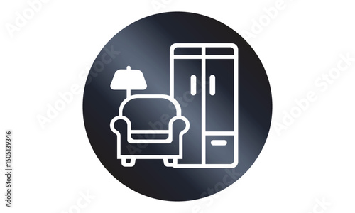  Interior Sofa Chair with Modern Lineart cupdrode Outline Style. Furnishing Logo, Icon, Symbol, Vector, Design Inspiration