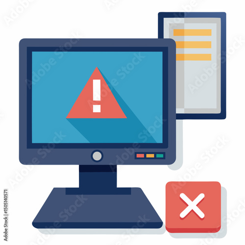Vector illustration of desktop computer showing system error, isolated on white background