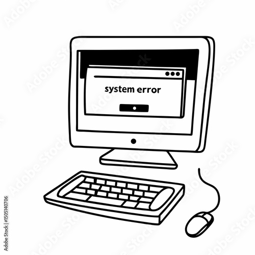 Vector illustration of desktop computer showing system error, isolated on white background