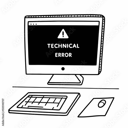 Vector illustration of desktop computer showing system error, isolated on white background