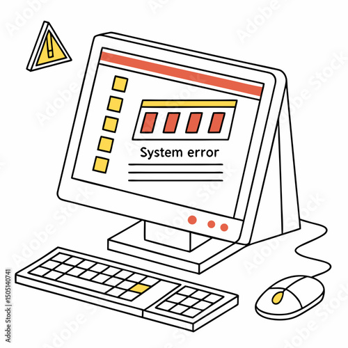 Vector illustration of desktop computer showing system error, isolated on white background