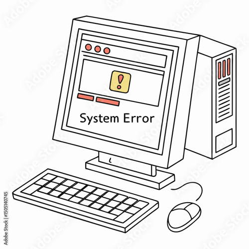 Vector illustration of desktop computer showing system error, isolated on white background