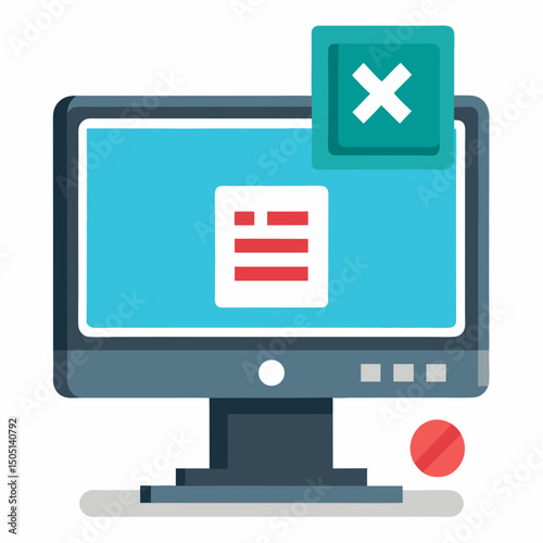 Vector illustration of desktop computer showing system error, isolated on white background