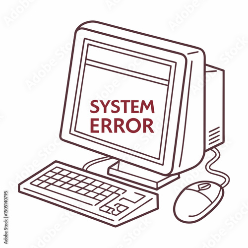 Vector illustration of desktop computer showing system error, isolated on white background