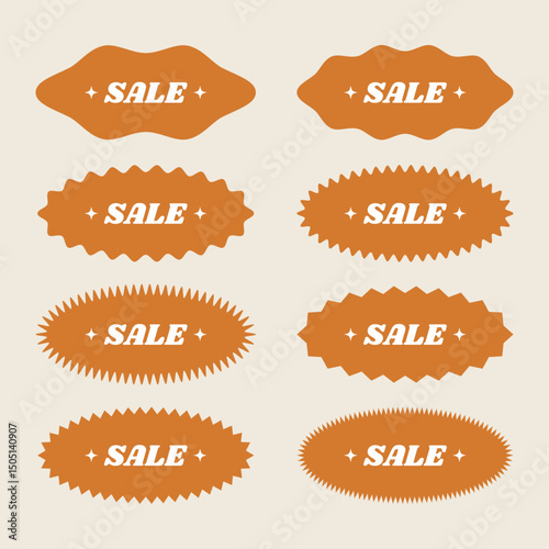 Various sale groove tags in orange for business and marketing use.