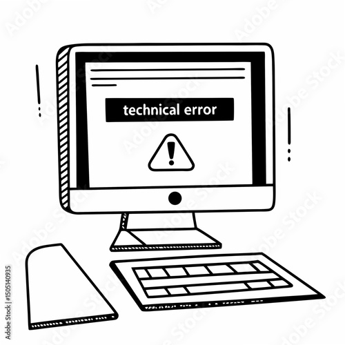 Vector illustration of desktop computer showing system error, isolated on white background