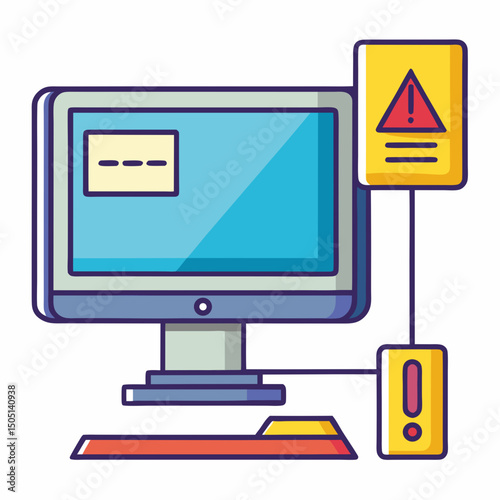Vector illustration of desktop computer showing system error, isolated on white background