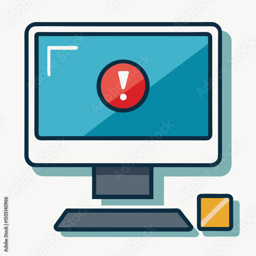 Vector illustration of desktop computer showing system error, isolated on white background