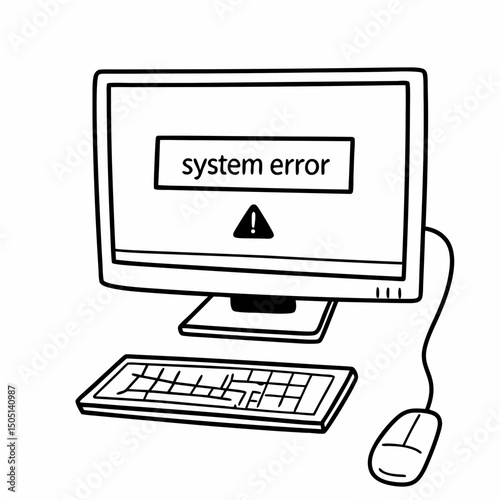 Vector illustration of desktop computer showing system error, isolated on white background