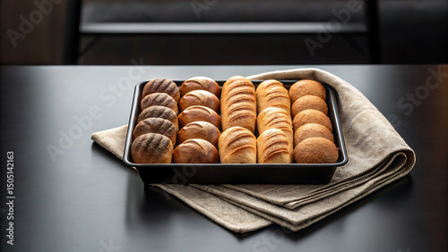 Foodie travel private jet Freshly baked bread rolls tray cloth with foodie vibe perfect for travel or private jet dining