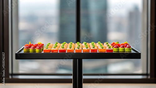 Foodie travel private jet foodie travel experience with private jet catering featuring colorful bite sized gourmet appetizers