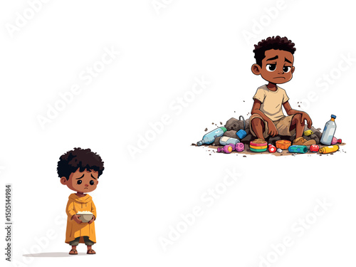 Vsai two african children suffering from poverty and pollution
