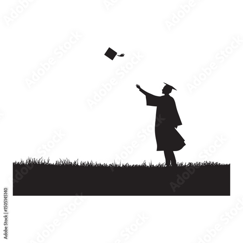 Graduate tossing their cap in the air isolated vector black silhouette