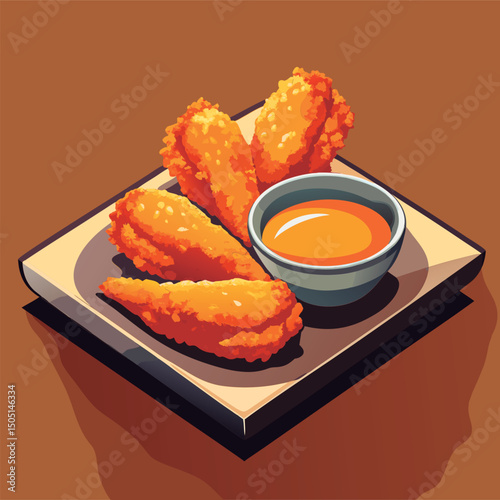 Crispy fried chicken with dipping sauce.