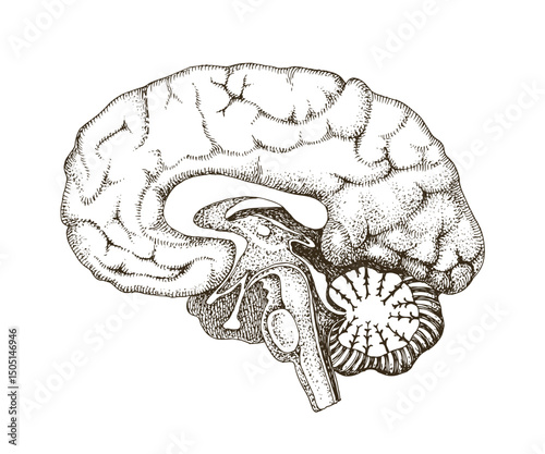 Human brain anatomy hand drawn vector