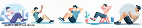 vector of a young man doing sit up exercises