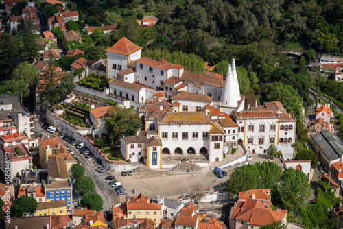 Beautiful view to the National Palace in the small town of Sintra photo