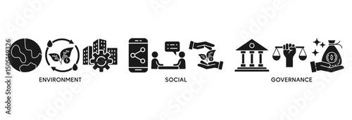 ESG icon set vector illustration concept relate to Environment Social Governance of corporate sustainability performance for investment screening