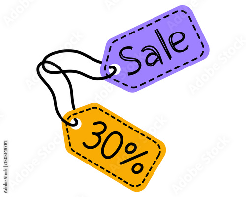 Discount tags displaying sale and percent off for promotional marketing activity