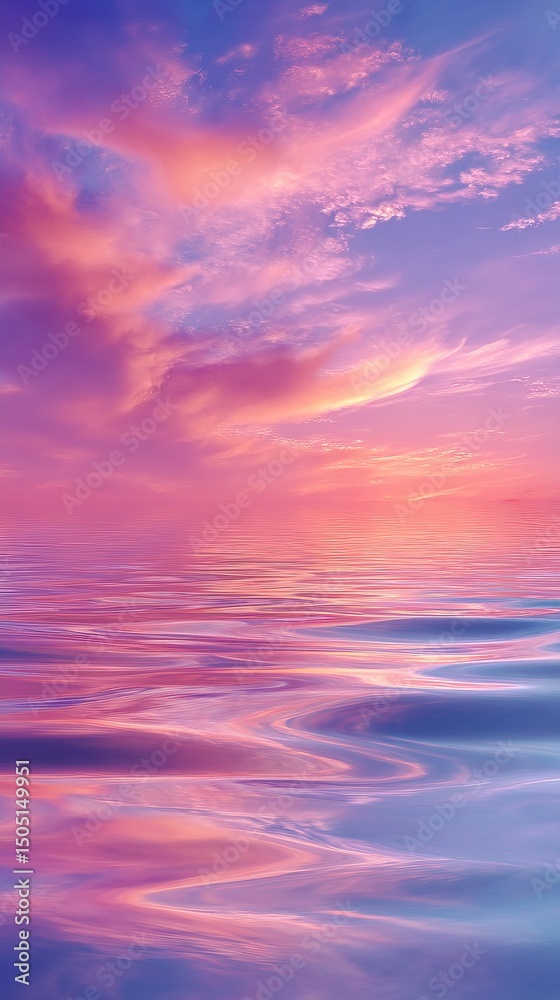 Fototapeta premium Pastel Sunset Over Ocean Horizon with Soft Clouds and Glowing Water Reflection