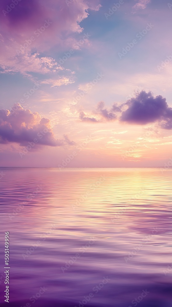 Obraz premium Pastel Sunset Over Ocean Horizon with Soft Clouds and Glowing Water Reflection