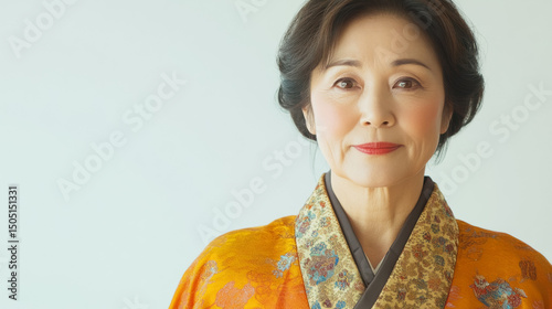Elegant mature asian female in traditional kimono portrait