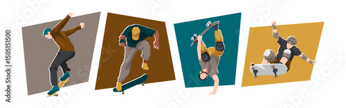 Illustration of a male skateboarder character. Sport, freestyle, lifestyle concept. Cartoon flat vector.