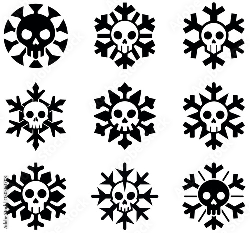 Skull Snowflake Icons with Gothic and Halloween Style Designs