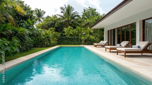 Luxurious Tropical Villa with Private Pool and Lush Garden Oasis   Inviting Poolside Spa Services Comfortable Lounges and Tropical Decor Enhancing Relaxation and Wellness