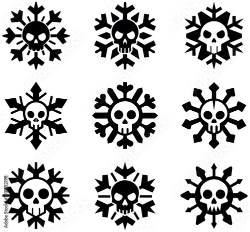 Skull Snowflake Icons with Gothic and Halloween Style Designs