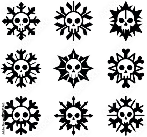 Skull Snowflake Icons with Gothic and Halloween Style Designs