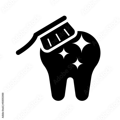 Tooth Clean Fill Icon. Black and White Teeth Cleaning Symbol