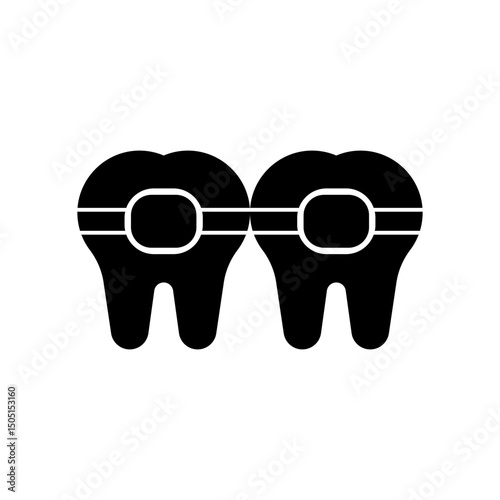Tooth Braces Fill Icon. Black and White Dental Braces  Symbol