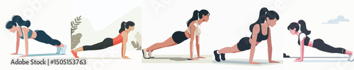 vector of a woman doing push ups